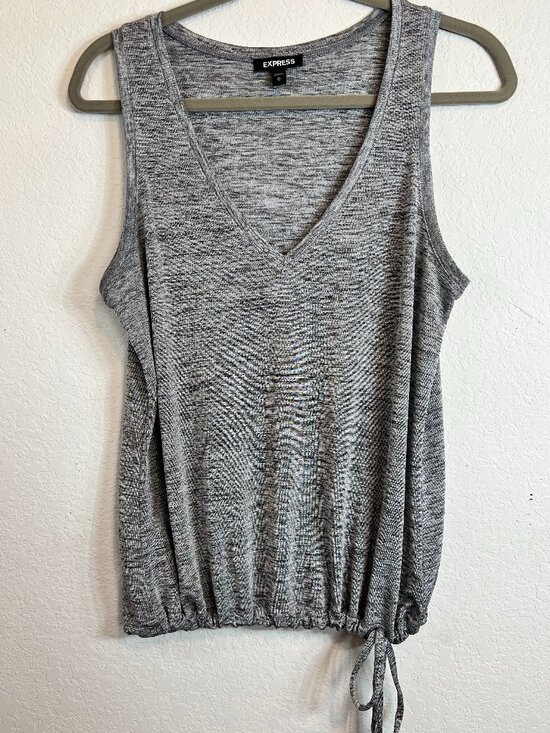 Express Tops - Express Gray Metallic Shimmer Sleeveless V-Neck Side Tie Tank Top M